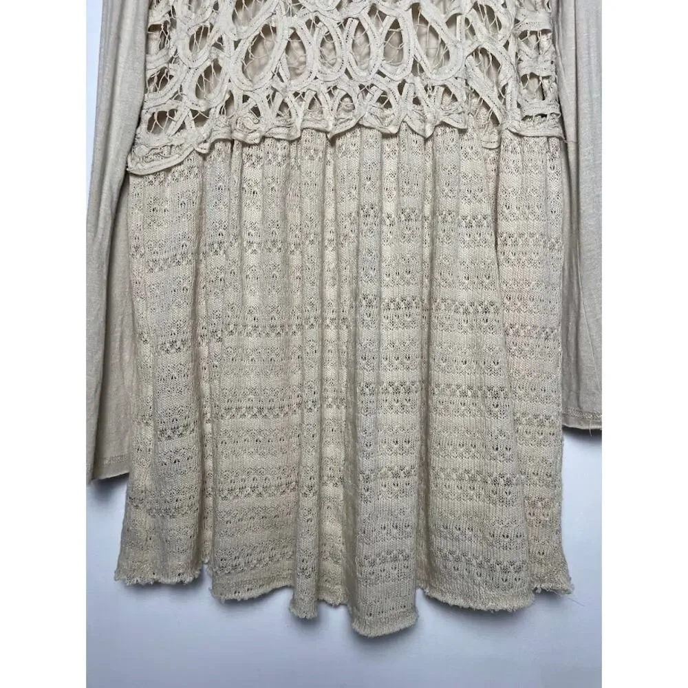 Gimmicks by BKE Crochet Tunic Top Crochet Boho Bell Sleeve Relaxed Mini Dress M